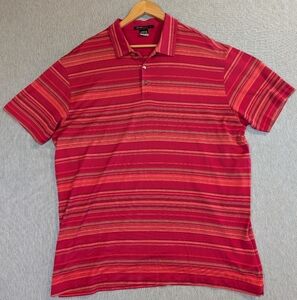 Nike Tiger Woods Polo Golf Shirt Men's XXL Pink Red Striped Fit Dry